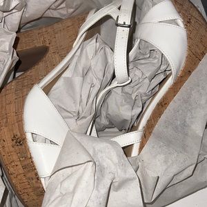 White sun stone platform heels